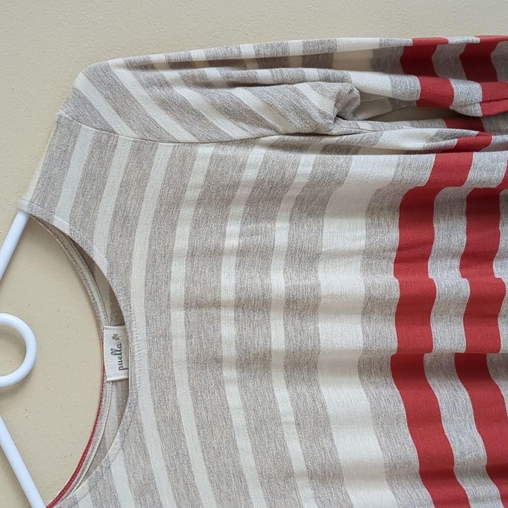 Medium Puella Striped Long Sleeve Darcy Swing Tunic Red & Tan Anthropologie - Picture 8 of 15